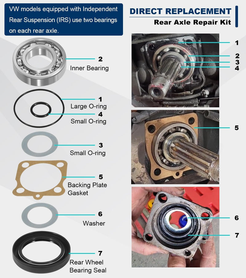 IRS Wheel Bearing Kit With Seals for Volkswagen VW Type 1 Bug Ghia 1968-1979