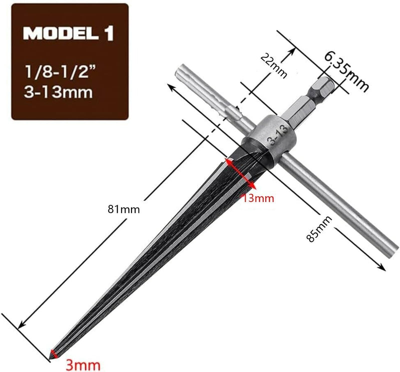 2 Pcs T Handle Taper Reamer Tool Set 6 Fluted Chamfer Reaming 1/4 Hex Shank