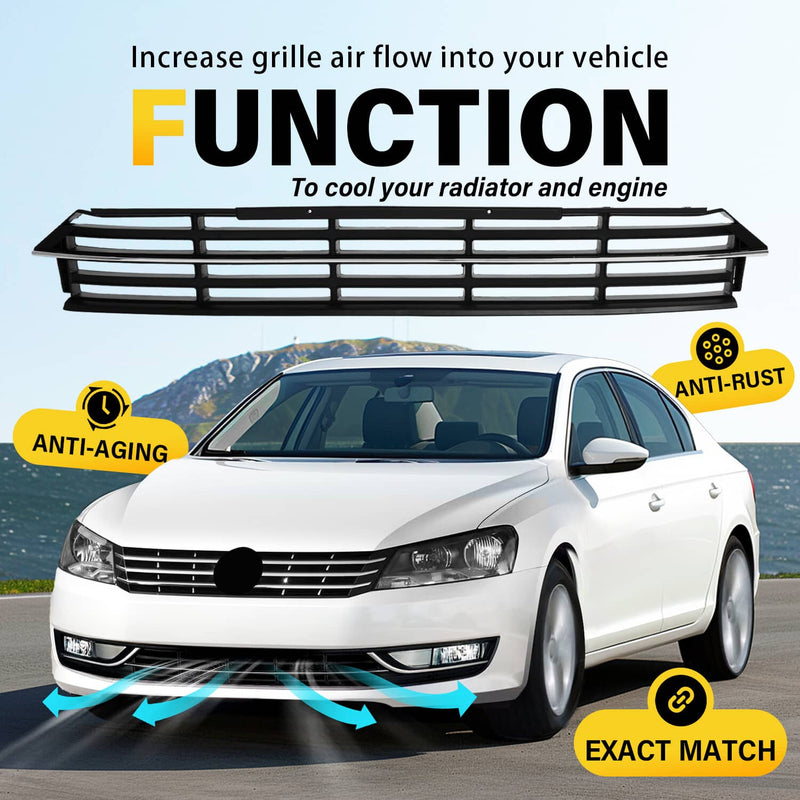 DURAFORCE Front Bumper Fog Lights Corner Lamp & Lower Grille for VW Passat 2012-2015 7PC