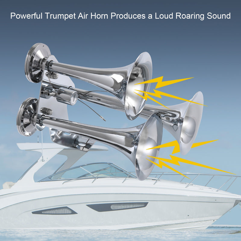 Train Air Horn 3T Triple Large Super Loud 152DB Sound 12V 24V for Truck