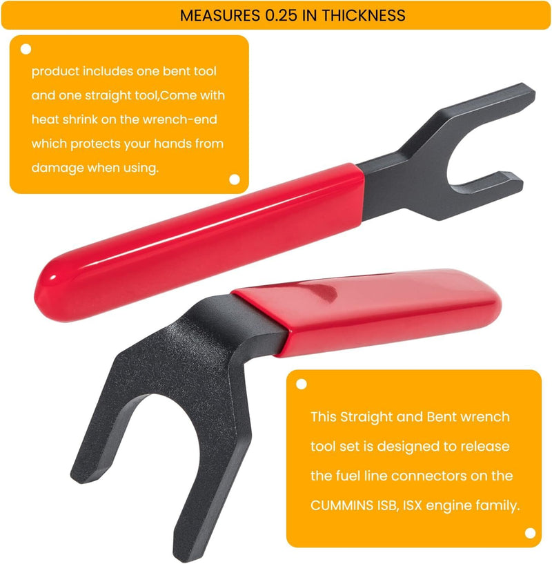13260 Fuel Line Disconnect Tool Set Bent & Straight Wrench for Cummins ISB & ISX