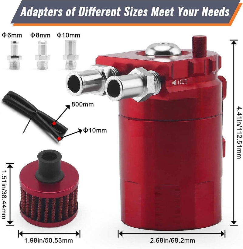 Red Oil Catch Can Tank Reservoir Breather Cylinder Filter Kit Aluminum