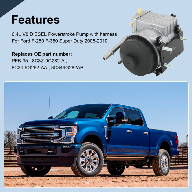 In-Line Diesel Fuel Pump with Filter for Ford F-250 F-350 F-450 Super Duty 08-20