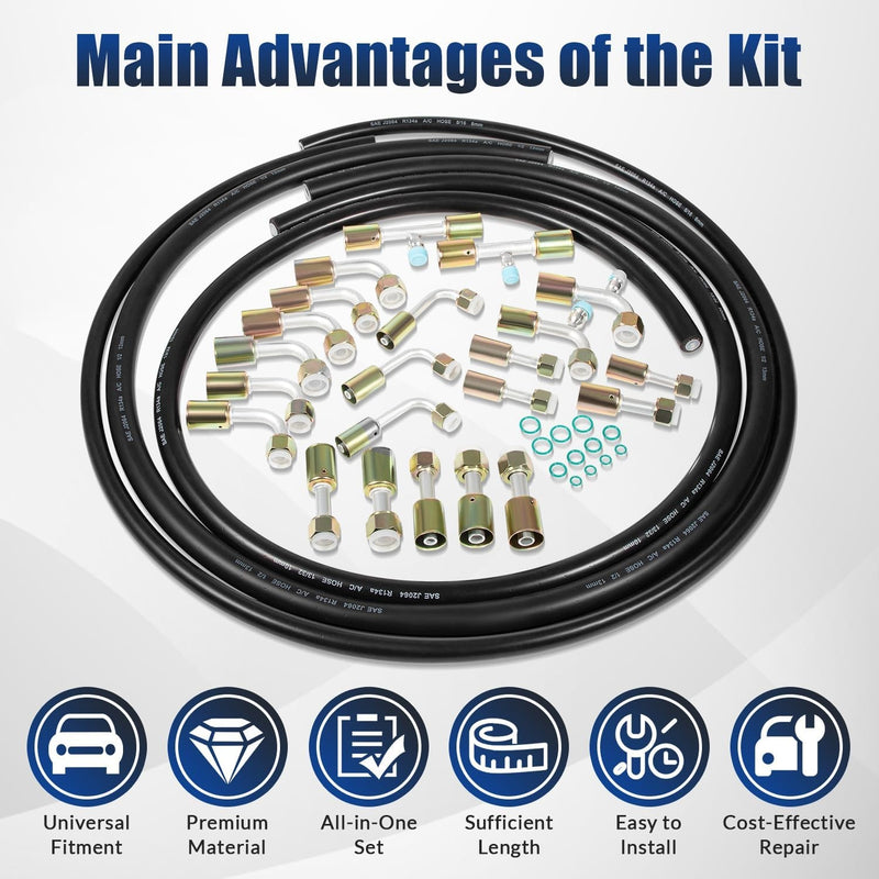 Air Conditioning Hose & Fitting Kit with 6.5ft #6 #8 #10 AC Hoses