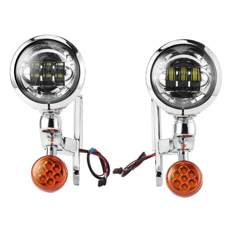 LED Auxiliary Passing Spot Fog Lights w/ Turn Signal for Harley FLHX 06-22