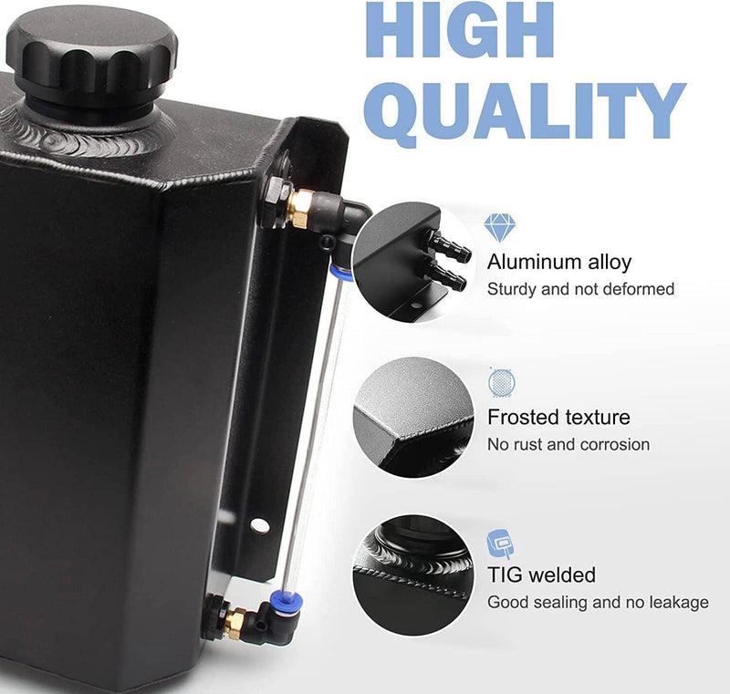 2L Radiator Coolant Overflow Water Bottle Expansion Reservoir Tank w/ Cap Black