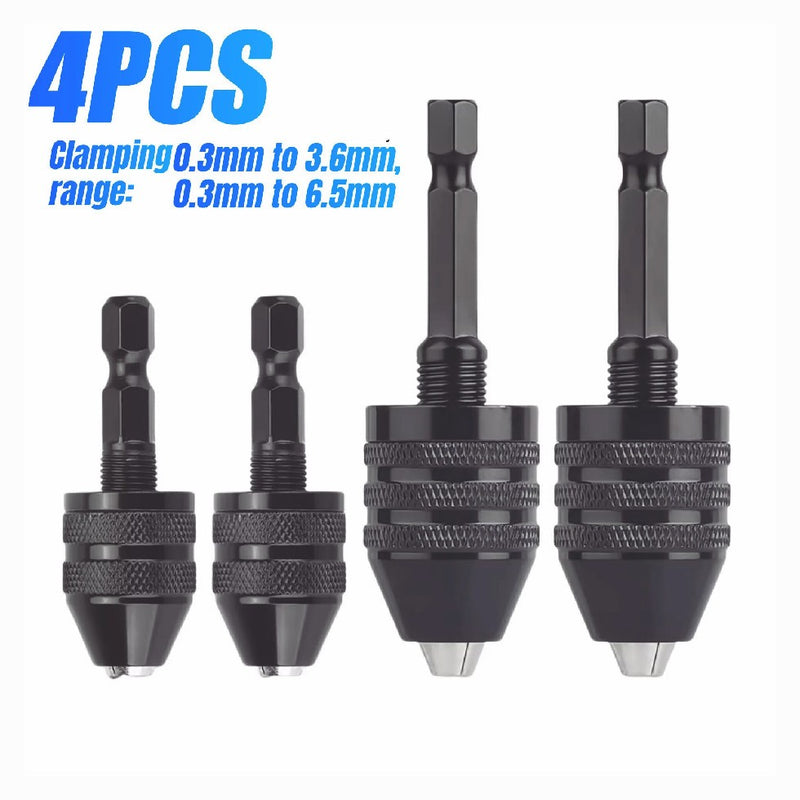 4Pcs 1/4 Hex Shank Keyless Drill Chuck Adapter Bit Change Converter Driver Black