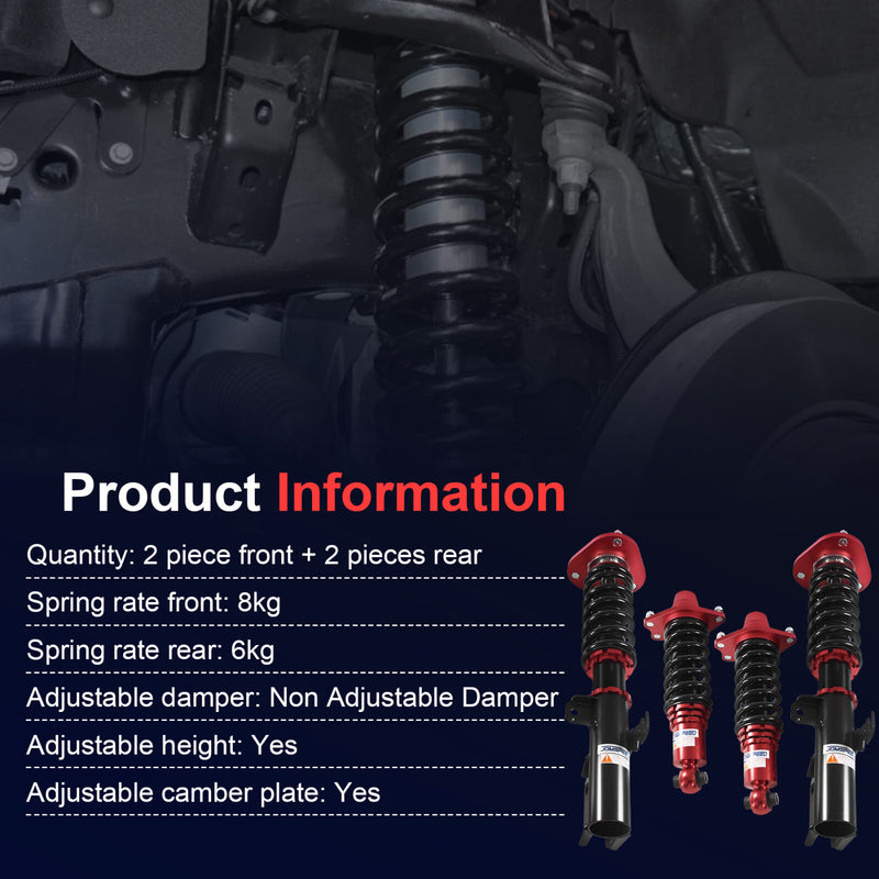 Red Front Rear Full Coilover Struts Adjustable Height for Scion tC 2005-2010
