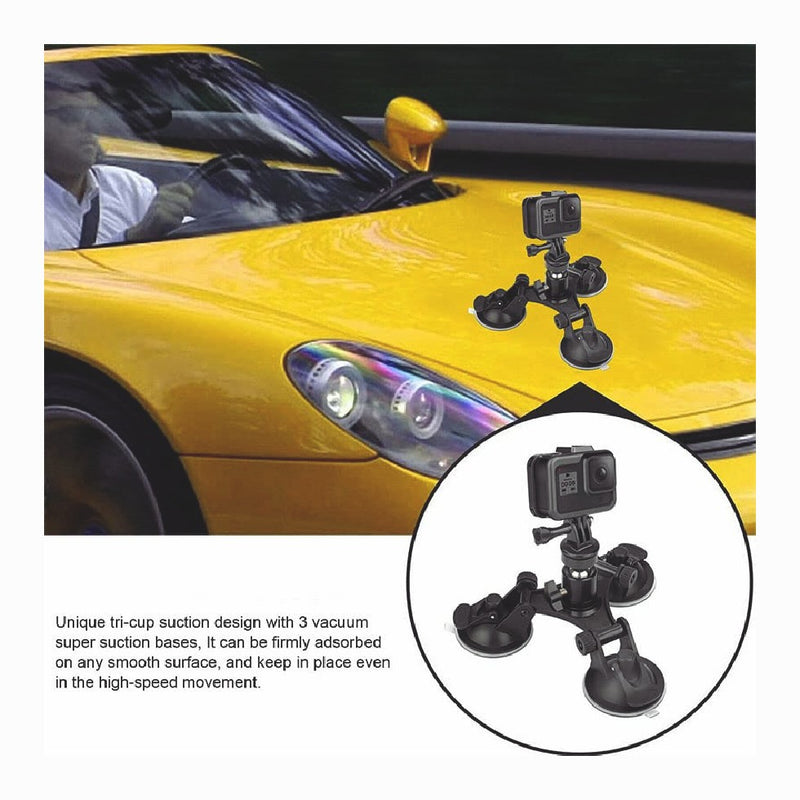 Triple Suction Cup Car Holder Mount for GoPro Hero 10 9 8 7 6 5 DJI OSMO Camera