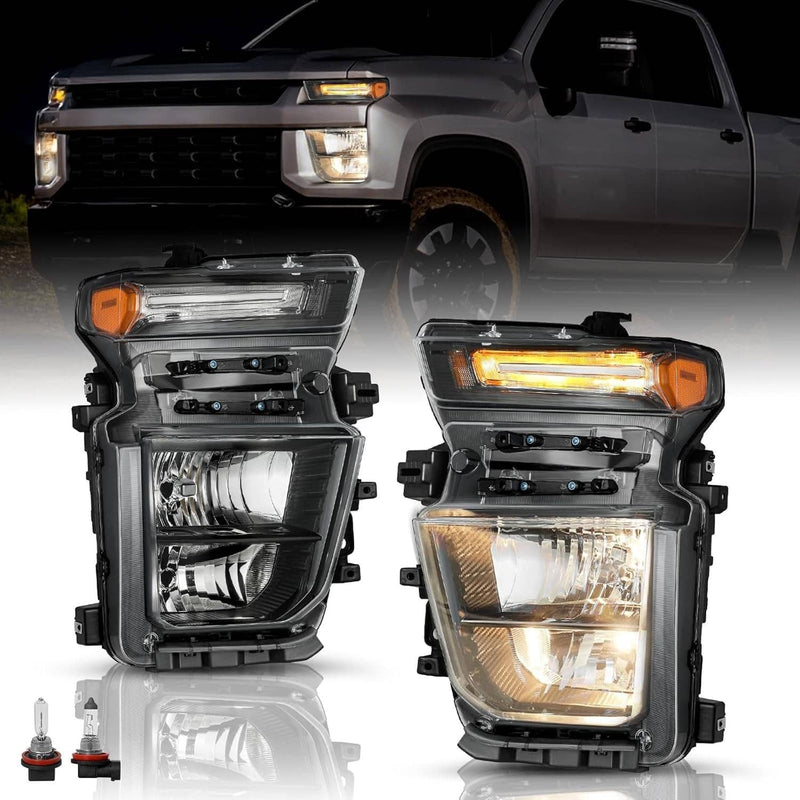 Pair Halogen Headlights with Bulb for 2024-2025 Chevy Silverado 2500HD 3500HD
