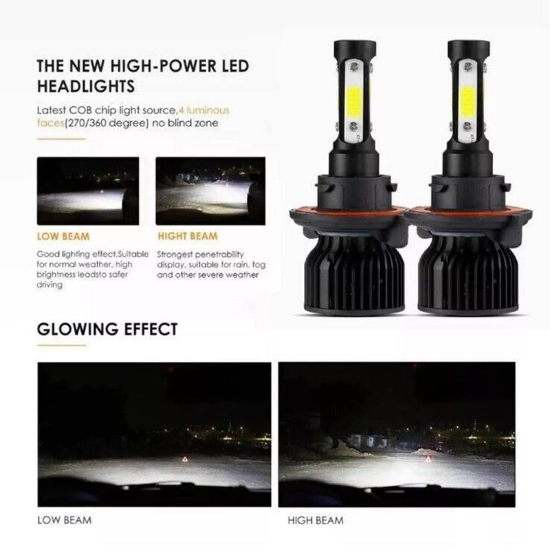 4-Sides H13 9008 LED Headlight Bulb for Ford F-150 2004-2014 High Low 6000K