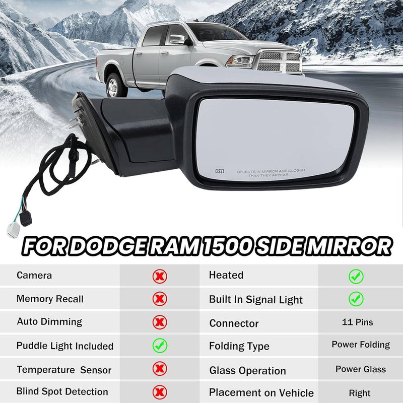 Chrome Power Folding Heated Right Mirror LED Signal for 2013-2019 Dodge Ram 1500