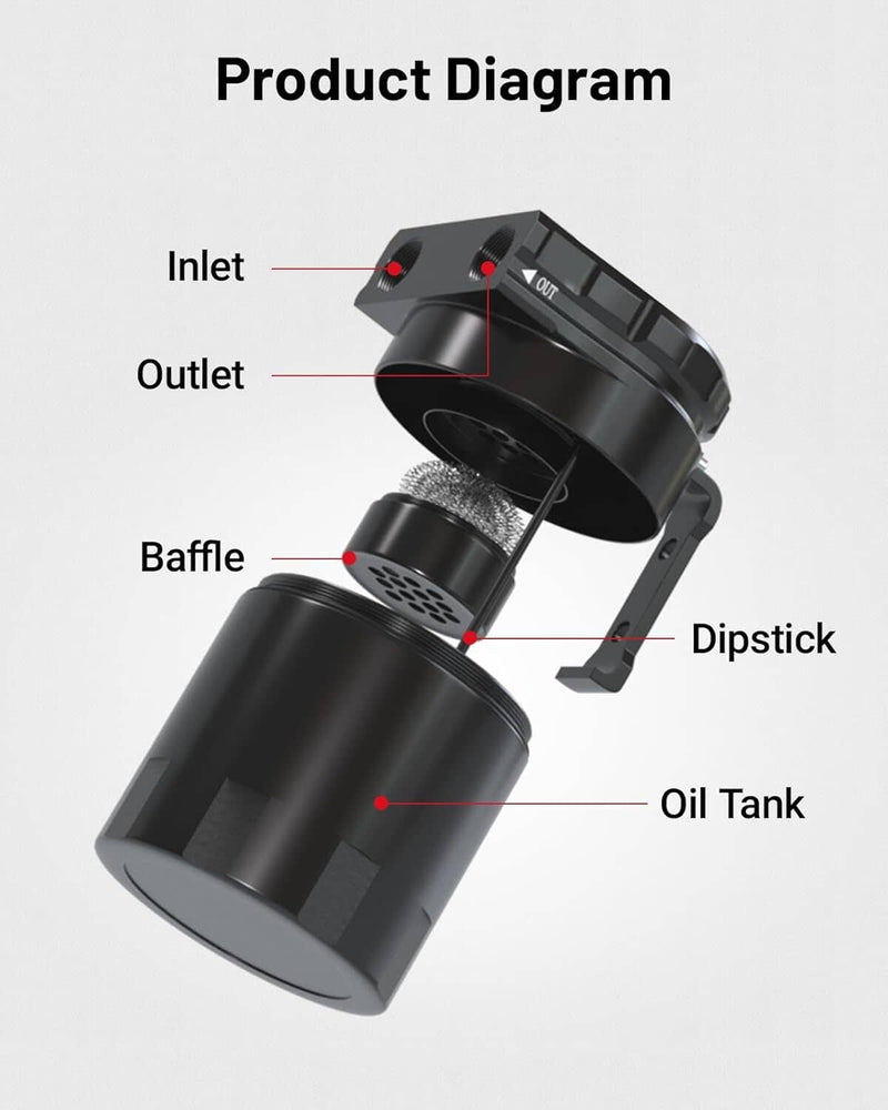 Universal Black Oil Catch Can Kit with Hose Baffled Reservoir Aluminum Tank