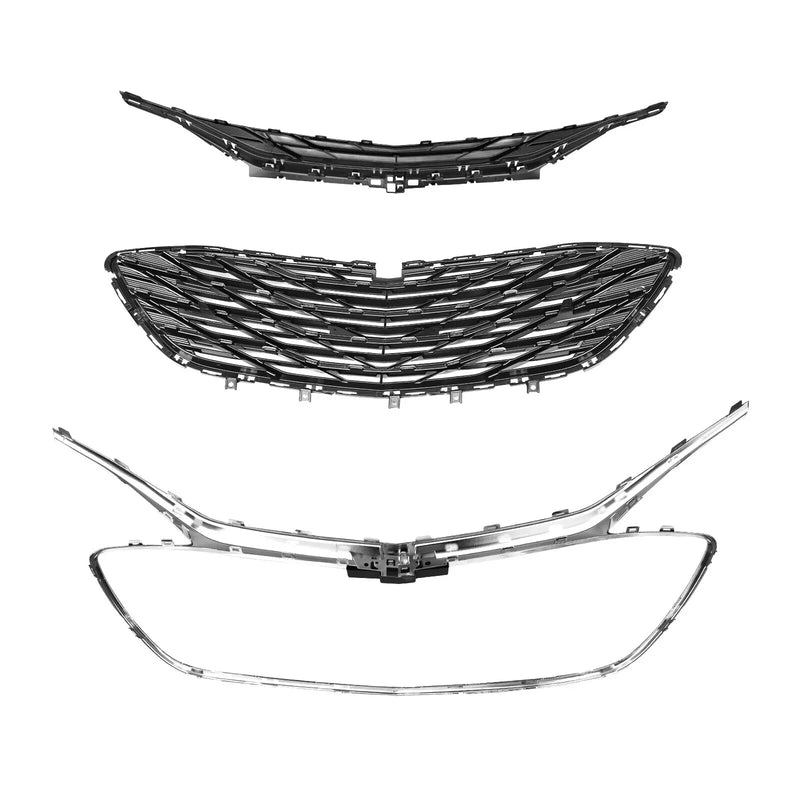 DURAFORCE Front Bumper Upper Lower Grille Black Chrome 3PCS for 2019-2023 Chevrolet Malibu