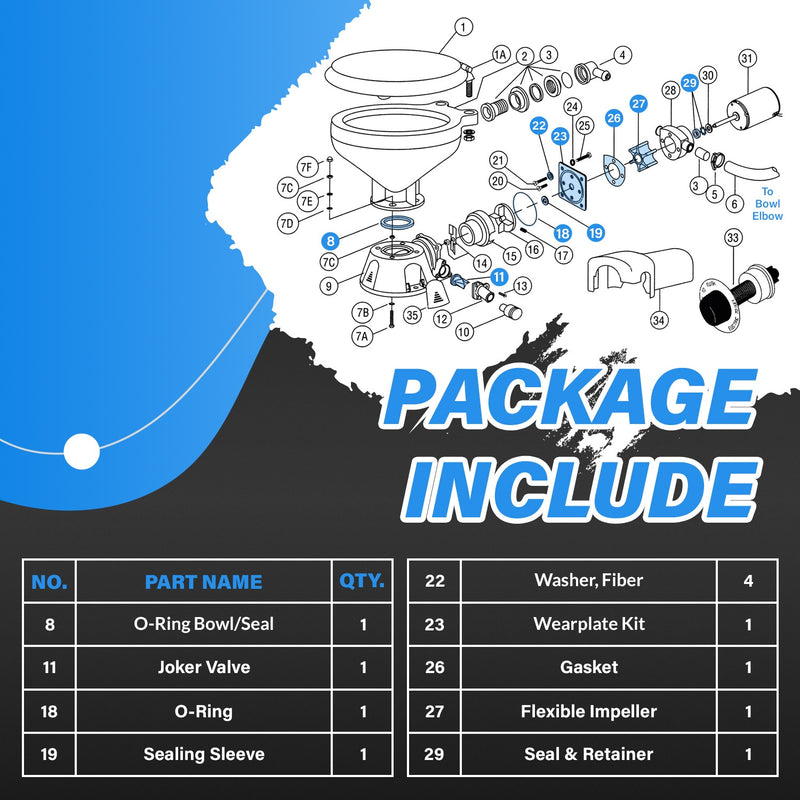 Jabsco 37040-0000 Marine Toilet Service Kit Fits 37010 Series Replacement