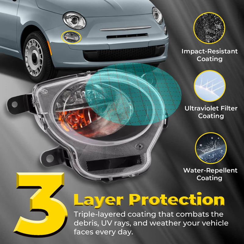 DURAFORCE Turn Signal Parking Lights Clear Lens Front Left Right for Fiat 500 2012-2017