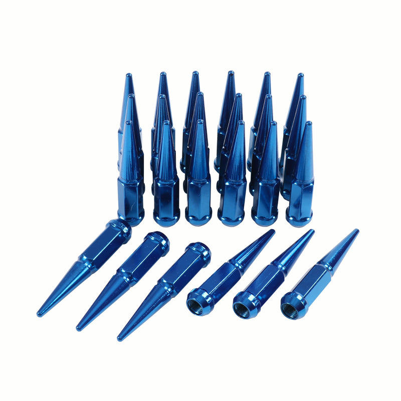 24PCS M14x1.5 Spike Lug Nuts 4.5 Tall Blue for 6 Lug GMC Chevy Ford With Key