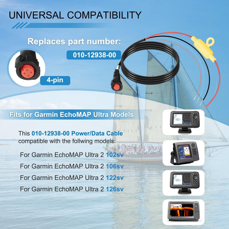 010-12938-00 Power Cable 4-Pin for Garmin EchoMAP Ultra 2 102 106 122 126sv