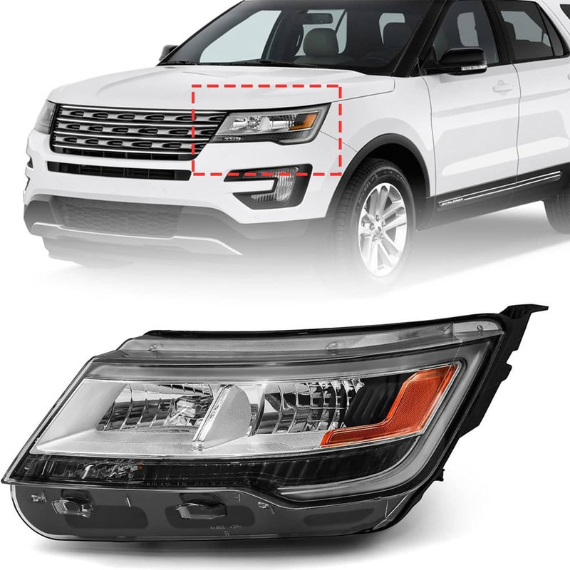 Driver Left Headlight w/LED DRL for Ford Explorer 2016-2019 Chrome Housing