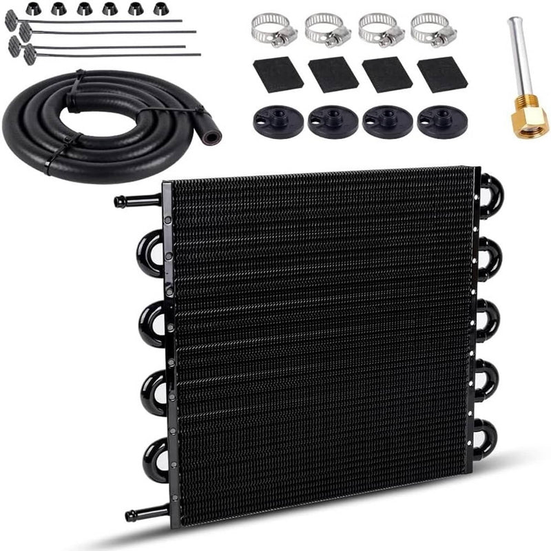 10 Rows Universal Aluminum Remote Transmission Oil Cooler Radiator Converter Kit