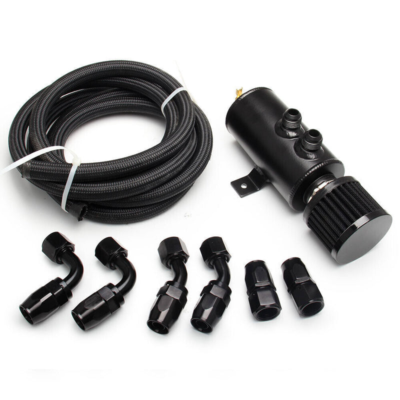 Oil Catch Can Reservoir Tank 10AN 2 Port Dual Breather Filter Baffled 10FT Hose
