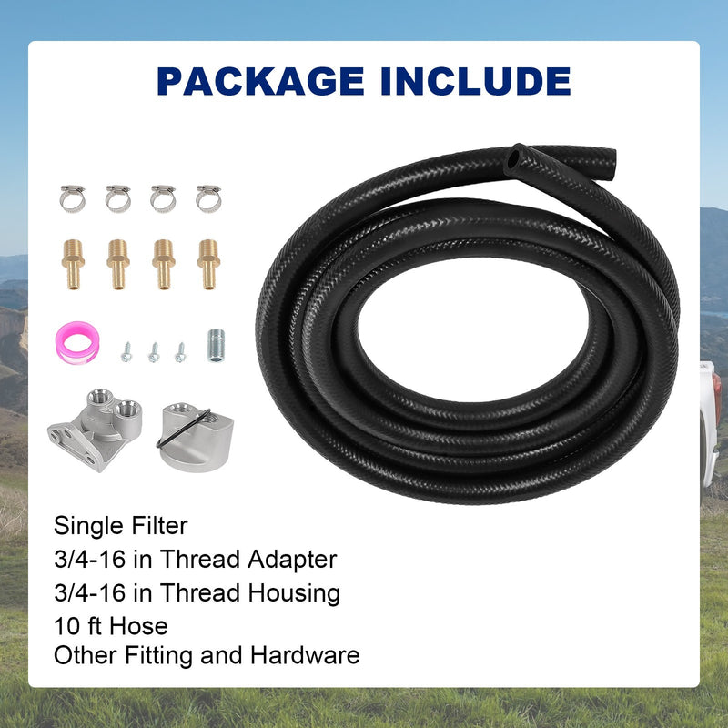 Universal Remote Oil Filter Kit Single Filter 3/4-16 Thread 10ft Hose