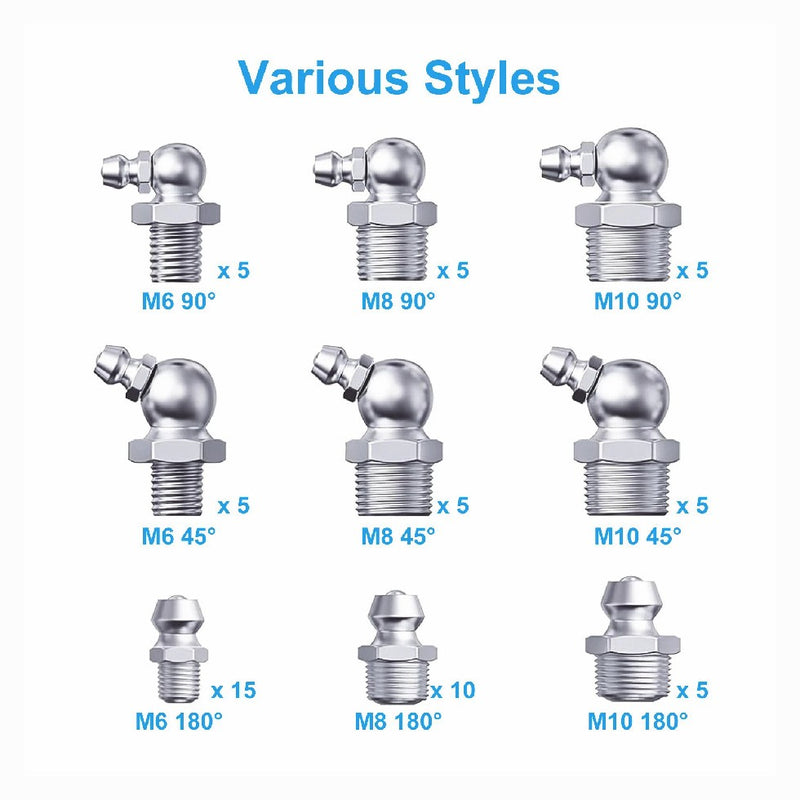 60Pcs Grease Fittings Assortment with Grease Gun Coupler Zerk Grease Fittings K