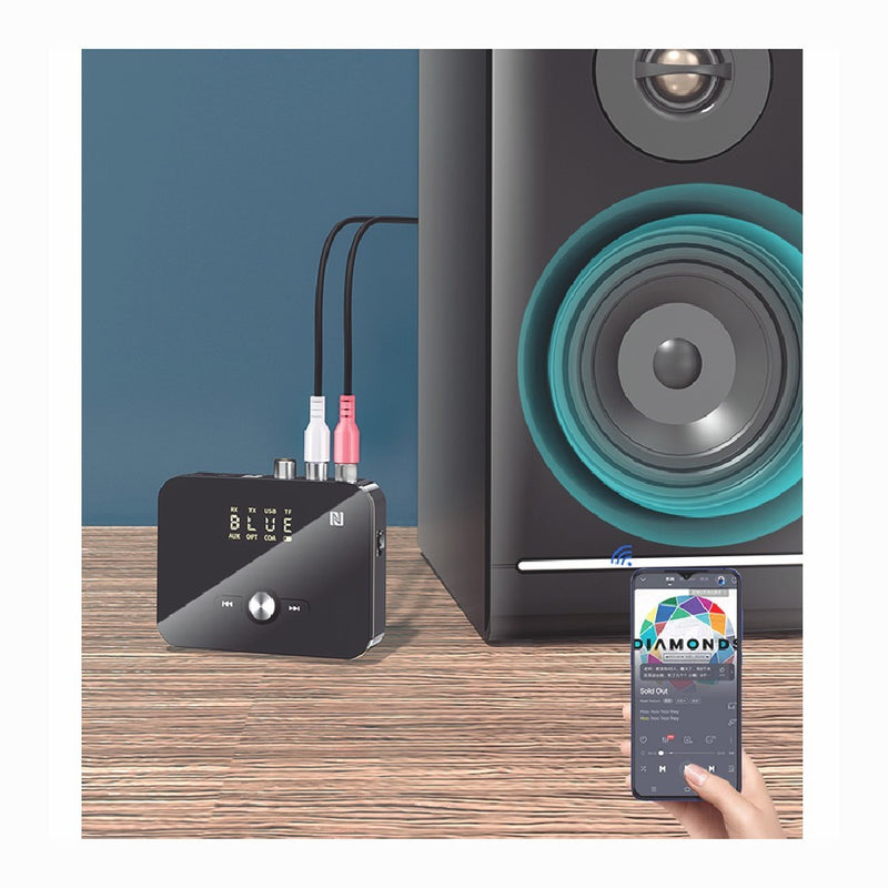 Bluetooth 5.0 Receiver Transmitter Wireless 3.5mm AUX NFC to 2 RCA Audio Adapter