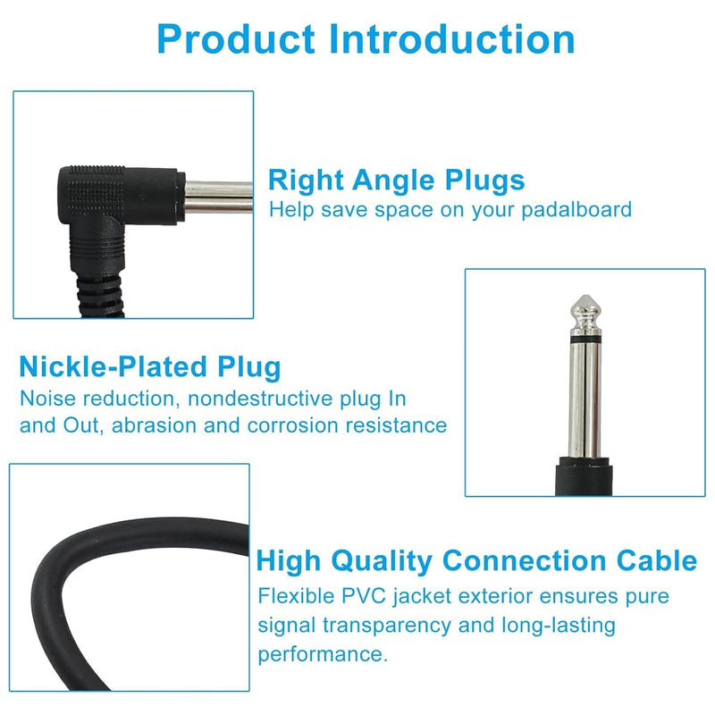 6PCS Patch Cables for Guitar OFC Pedal Board 1/4 Right Angle Wire Cord