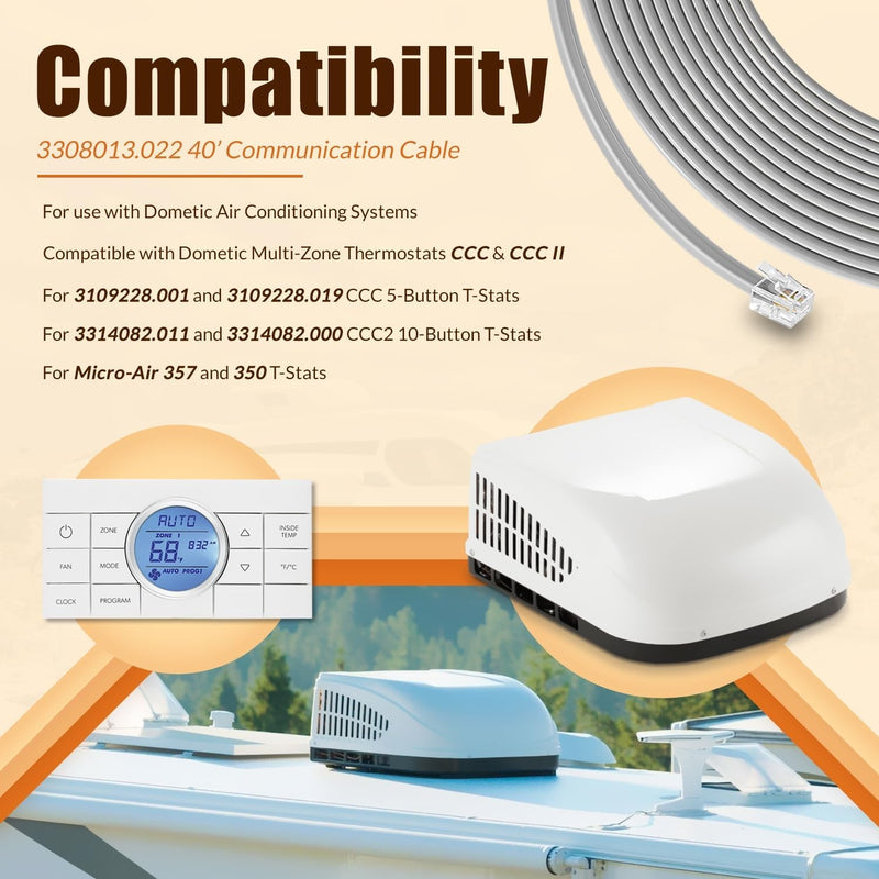 3308013.022 40' RV Air Conditioner Communication Cable for Dometic Multi-Zone