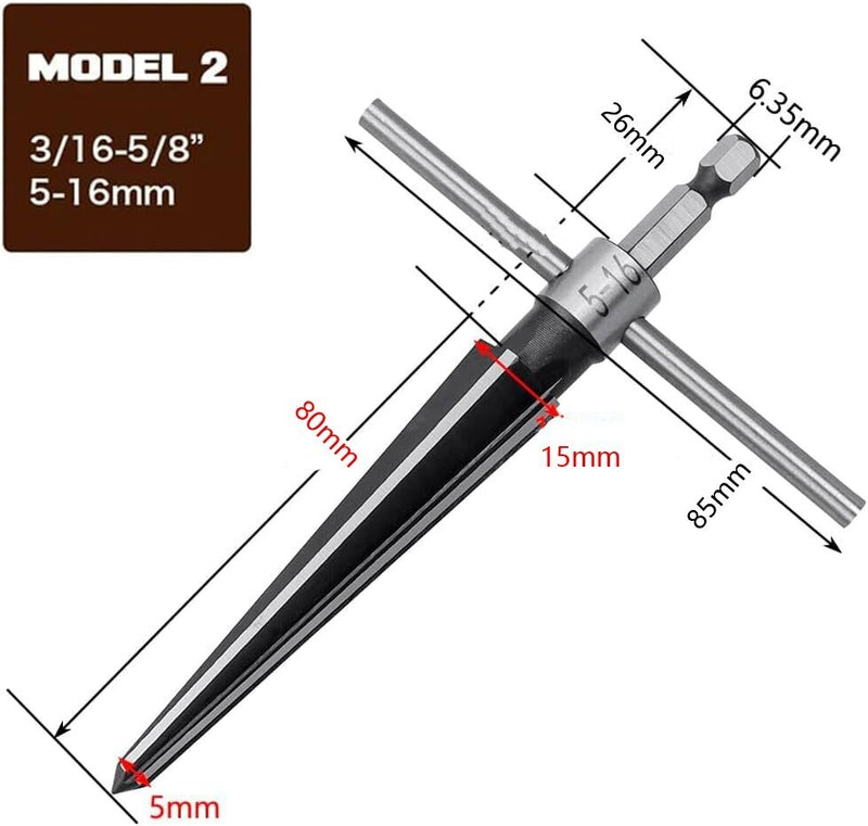 2 Pcs T Handle Taper Reamer Tool Set 6 Fluted Chamfer Reaming 1/4 Hex Shank