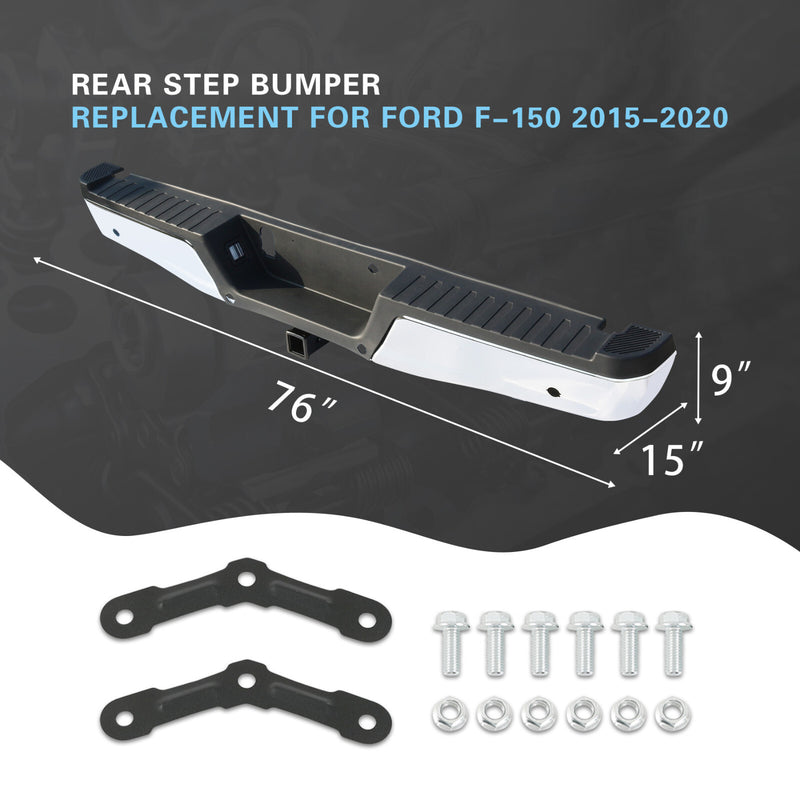 Rear Bumper Assembly Chrome Steel Towing Park Sensor for Ford F150 2015-2019