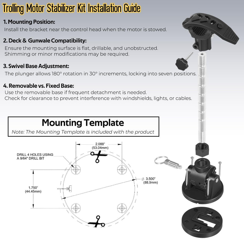 1862051 MKA-55 Trolling Motor Stabilizer Kit Bow Mount Support for Minn Kota