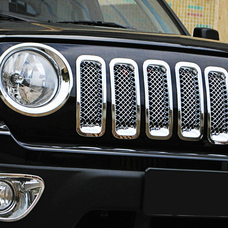 Front Mesh Grille Grill Insert Cover Bezel Kit for Jeep Patriot 2011-2018 7 Pcs