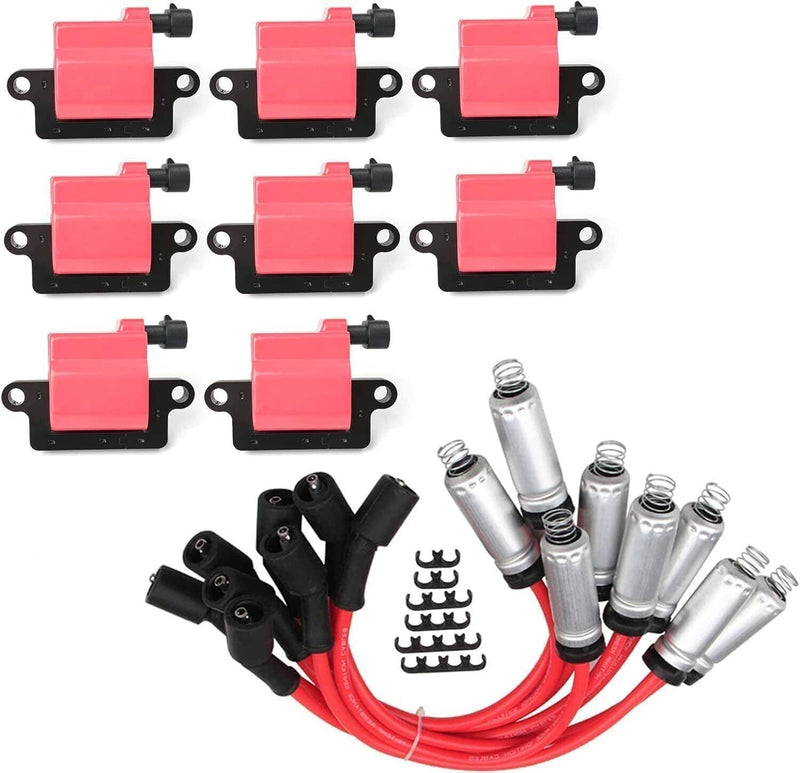 8x Square Ignition Coil Spark Plug Wire Set for Chevy GMC 4.8L 5.3L 6.0L
