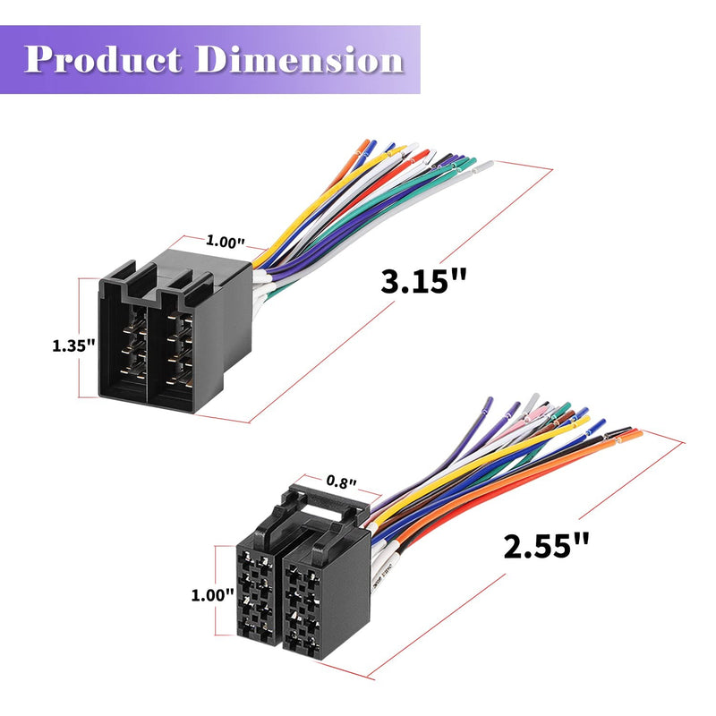 16 Pin Radio ISO Wire Harness Adapter for Peterbilt Freightliner Semi Truck Pair