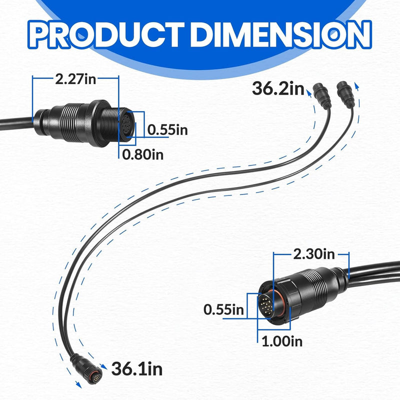720111-1 14 M ID SIDB Y Splitter Cable for Humminbird SOLIX And APEX Fish Finder