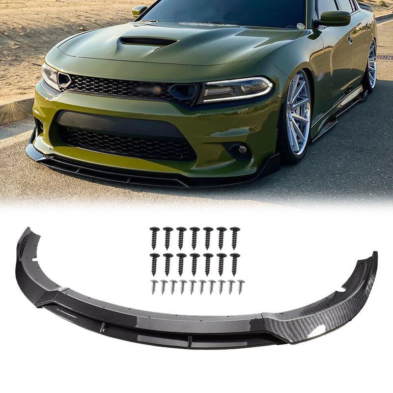 DURAFORCE Front Bumper Lip Splitter Spoiler For Dodge Charger SRT 15-23 Carbon Fiber Style
