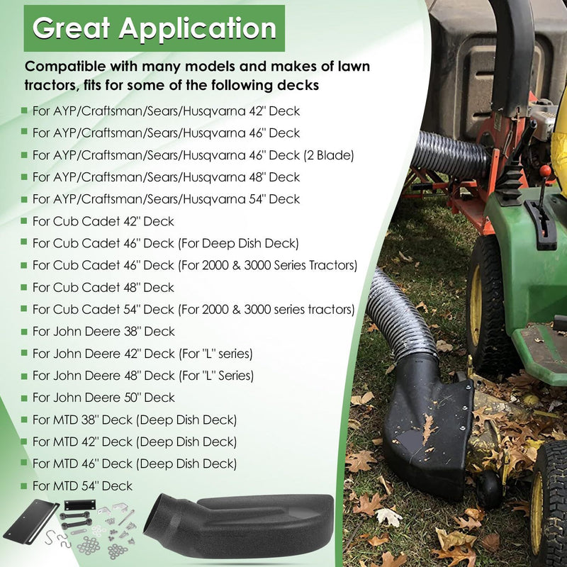 62468 Adapter Mow-N-Vac Kit Universal Deck Boot Chute Leaf Vacuum Bagger