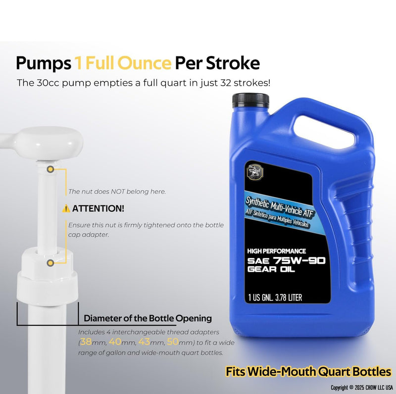 30cc Fluid Pump for Gallon Wide Mouth Quart Bottles Transfer Gear Oil