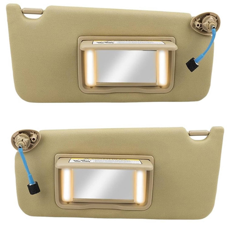 Left & Right Side Beige Sun Visor with Light & Mirror for Honda Accord 2008-2017