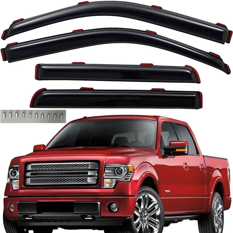 In-Channel Window Vent Visor Sun Rain Guard for Ford F-150 Super Crew 2009-2014
