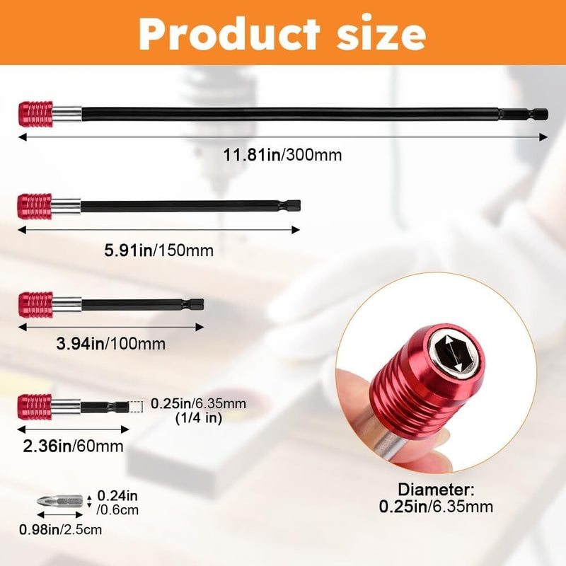 4Pcs Drill Extension 1/4 Hex Quick Release Bit Holder 12 6 4 2 with PH2 Bit