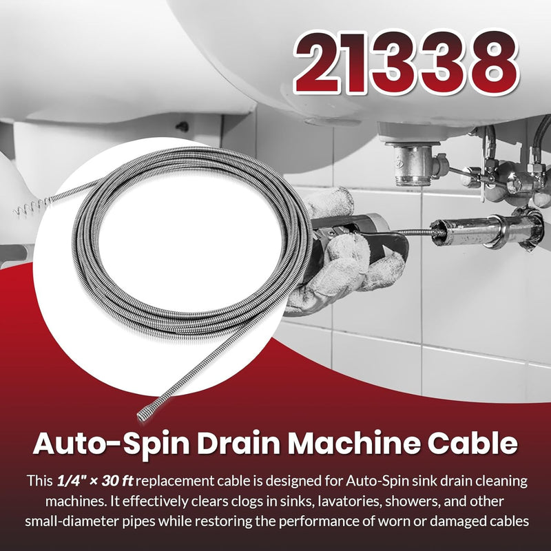 21338 Auto-Spin Drain Cable 1/4'' x 30 ft for RIDGID K-45