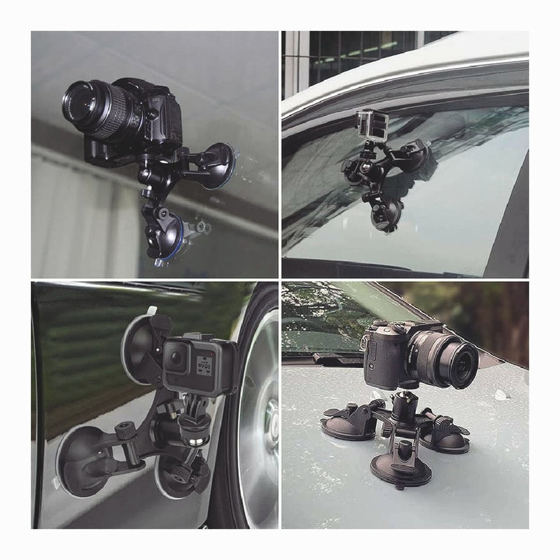 Triple Suction Cup Car Holder Mount for GoPro Hero 10 9 8 7 6 5 DJI OSMO Camera