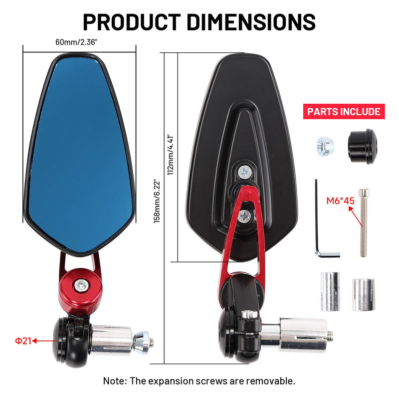 Universal 7/8" Handle Bar End Side Mirrors for Motorcycle Honda Yamaha Kawasaki