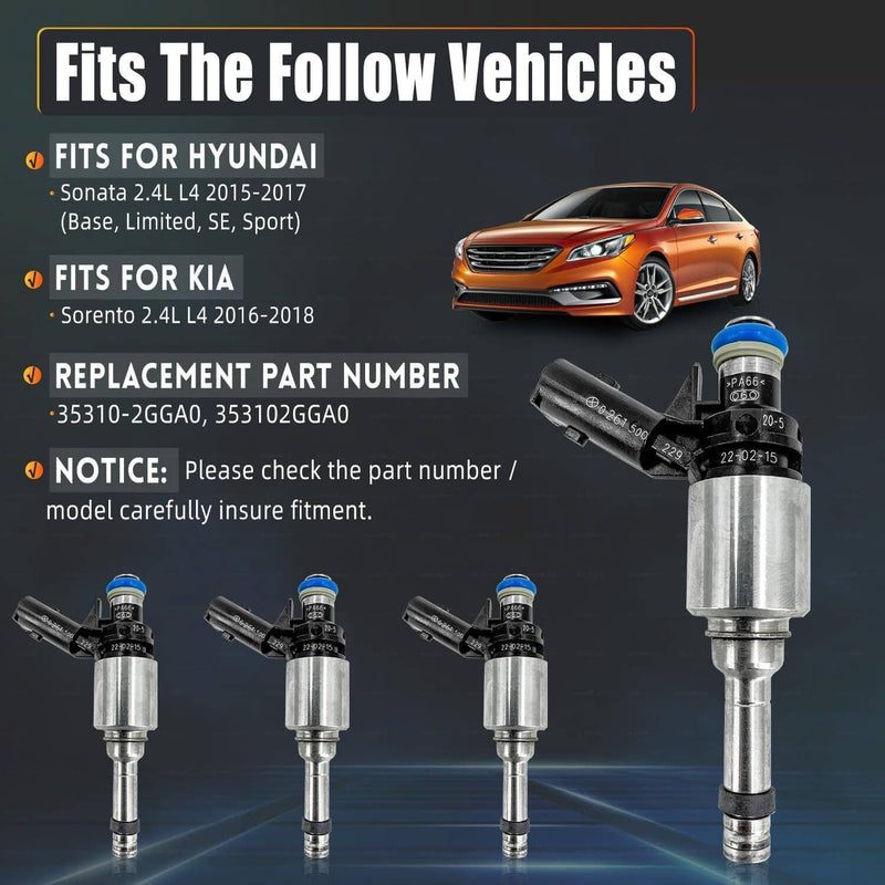 4x Fuel Injector 35310-2GGA0 for 2015-2017 Hyundai Sonata Kia Sorento