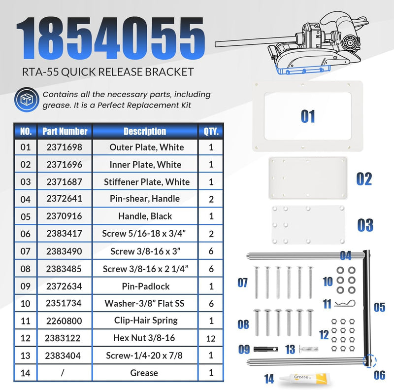 1854055 RTA-55 Quick Release Bracket for Minn Kota Quest Motors White