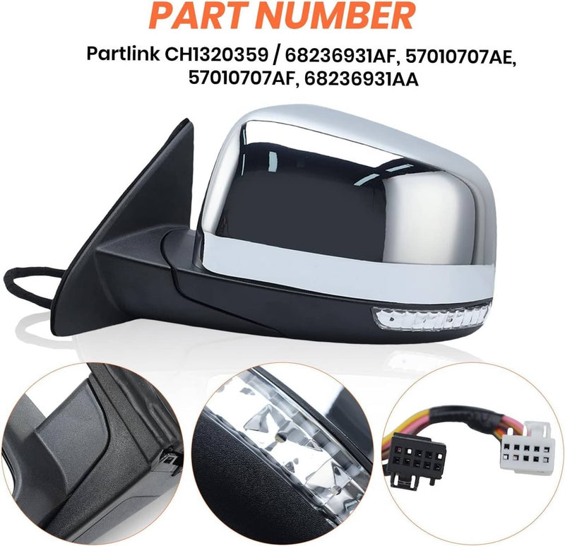 Driver Side Mirror w/Manual Folding Blind Spot for Jeep Grand Cherokee 2011-2022