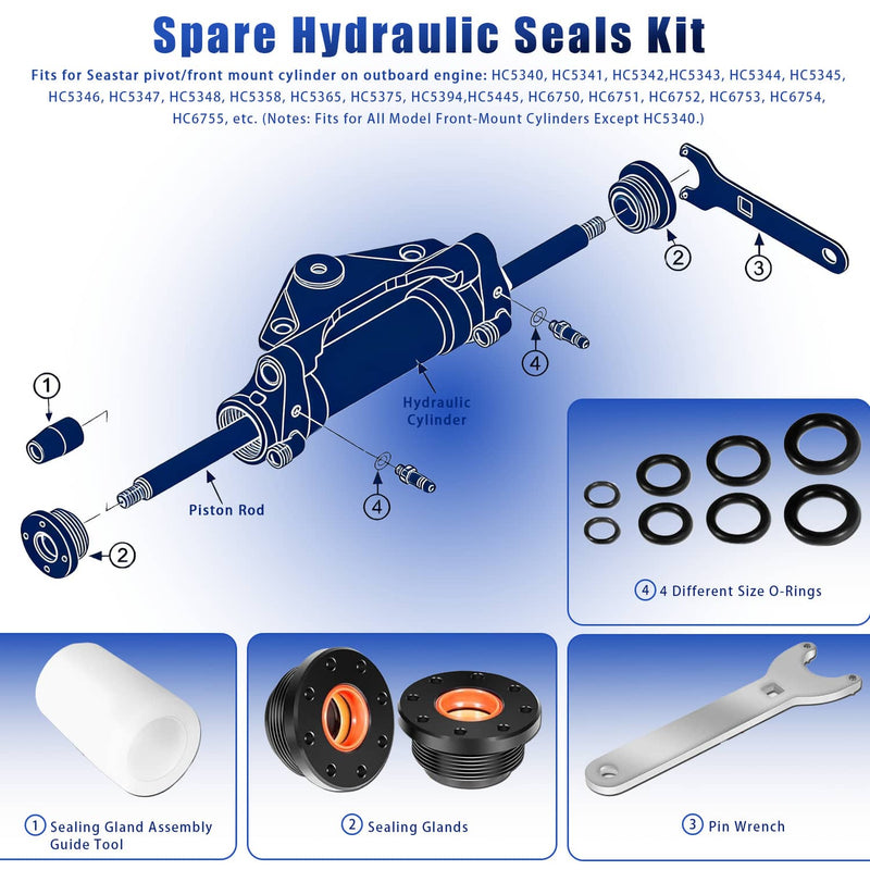 HS5157 Seastar HC5345 Front Mount Hydraulic Steering Cylinder Seals Kit